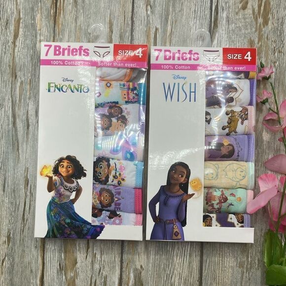 Disney Girls Encanto & Wish Character Underwear Panties Briefs 2, 7-Packs Size 4 - Picture 1 of 6